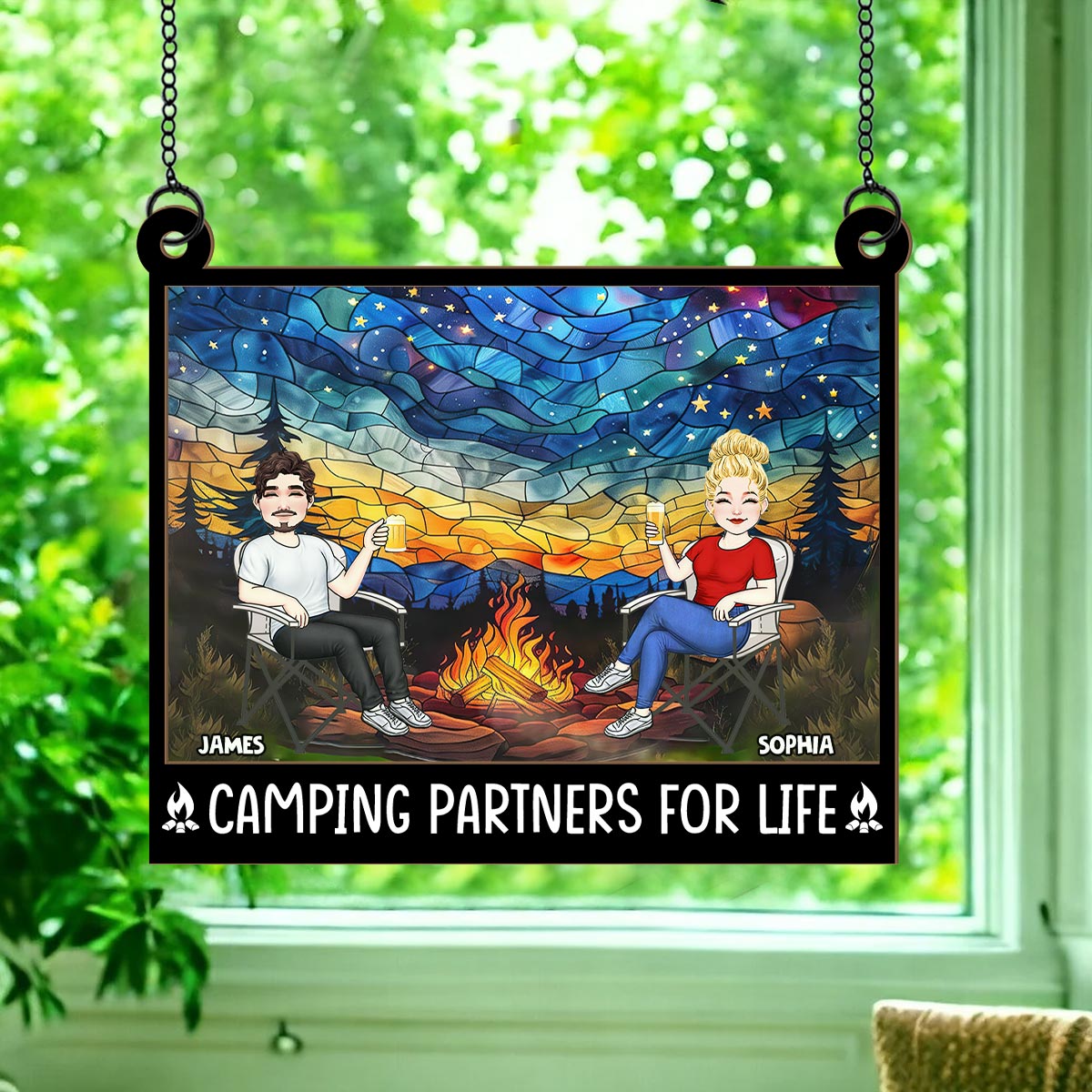 Camping Partners For Life - Personalized Camping 2 Layered Window Hanging Suncatcher