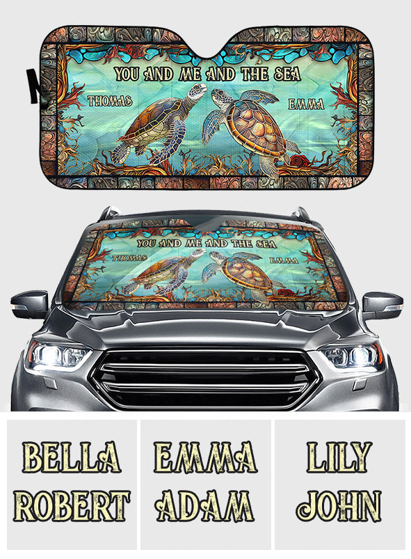 You And Me And The Sea - Personalized Turtle Car Sunshade