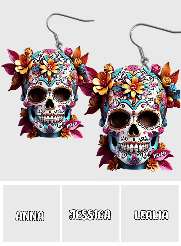 Floral Skull - Personalized Skull Earrings