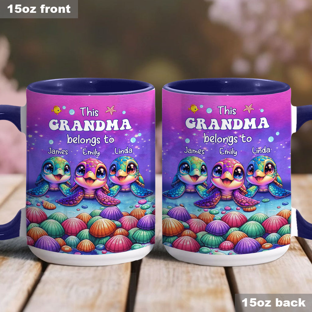 This Grandma Belongs To Sea Turtle Version - Personalized Grandma Accent Mug