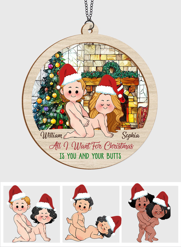 Alles, was ich mir zu Weihnachten wünsche, bist du und dein Po – Personalisierter, zweilagiger Fensterhänger für Paare