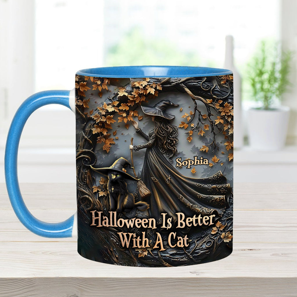 Halloween Is Better With A Cat - Personalized Black Cat Accent Mug
