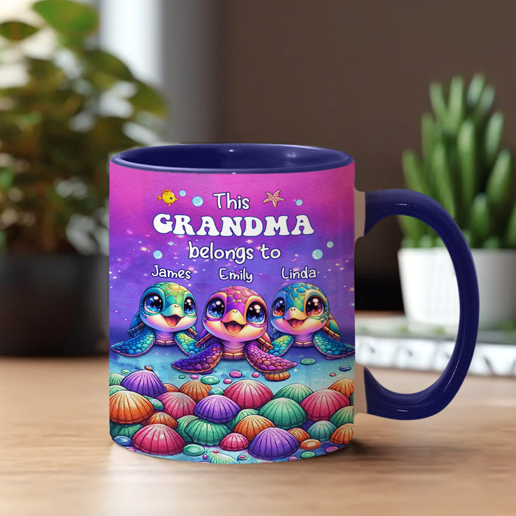 This Grandma Belongs To Sea Turtle Version - Personalized Grandma Accent Mug
