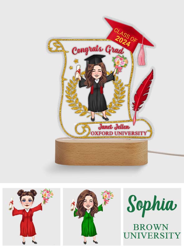 Congratulation Grad - Personalized Graduation Shaped Plaque Light Base