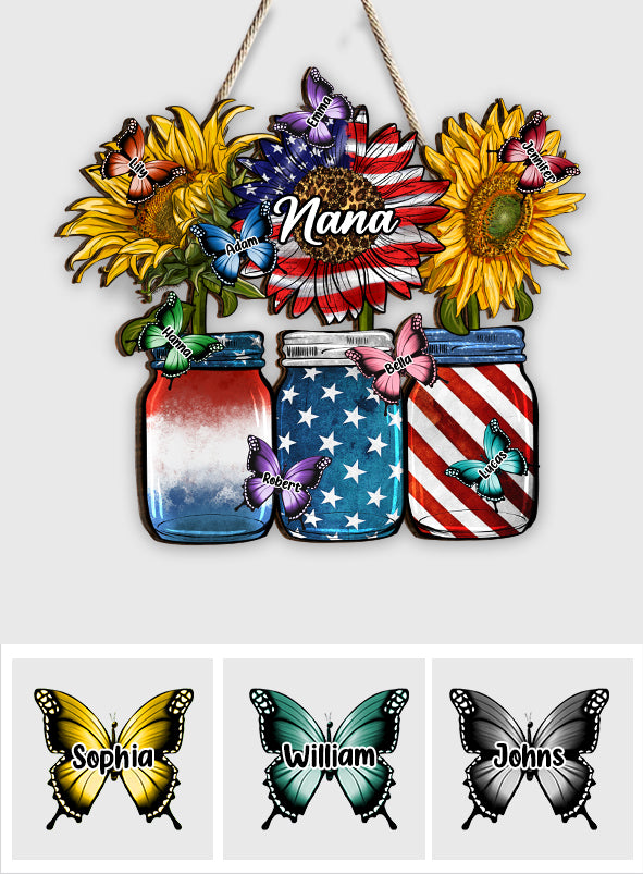 Red White Blue American Nana Mama Any Title - Personalized Grandma Custom Shaped Wood Sign