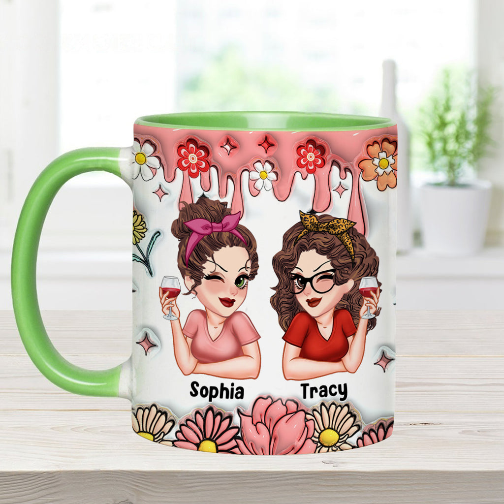 Besties Forever Floral - Personalized Bestie Accent Mug