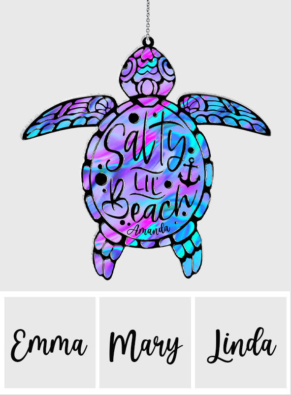 Salty Lil' Beach - Personalized Turtle Window Hanging Suncatcher Ornament