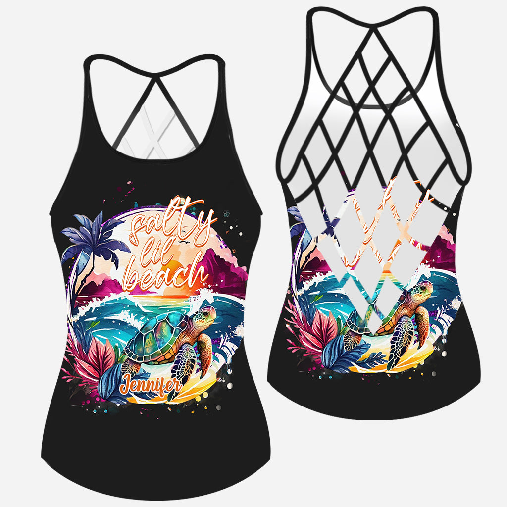 Salty Lil' Beach - Personalized Turtle Cross Tank Top
