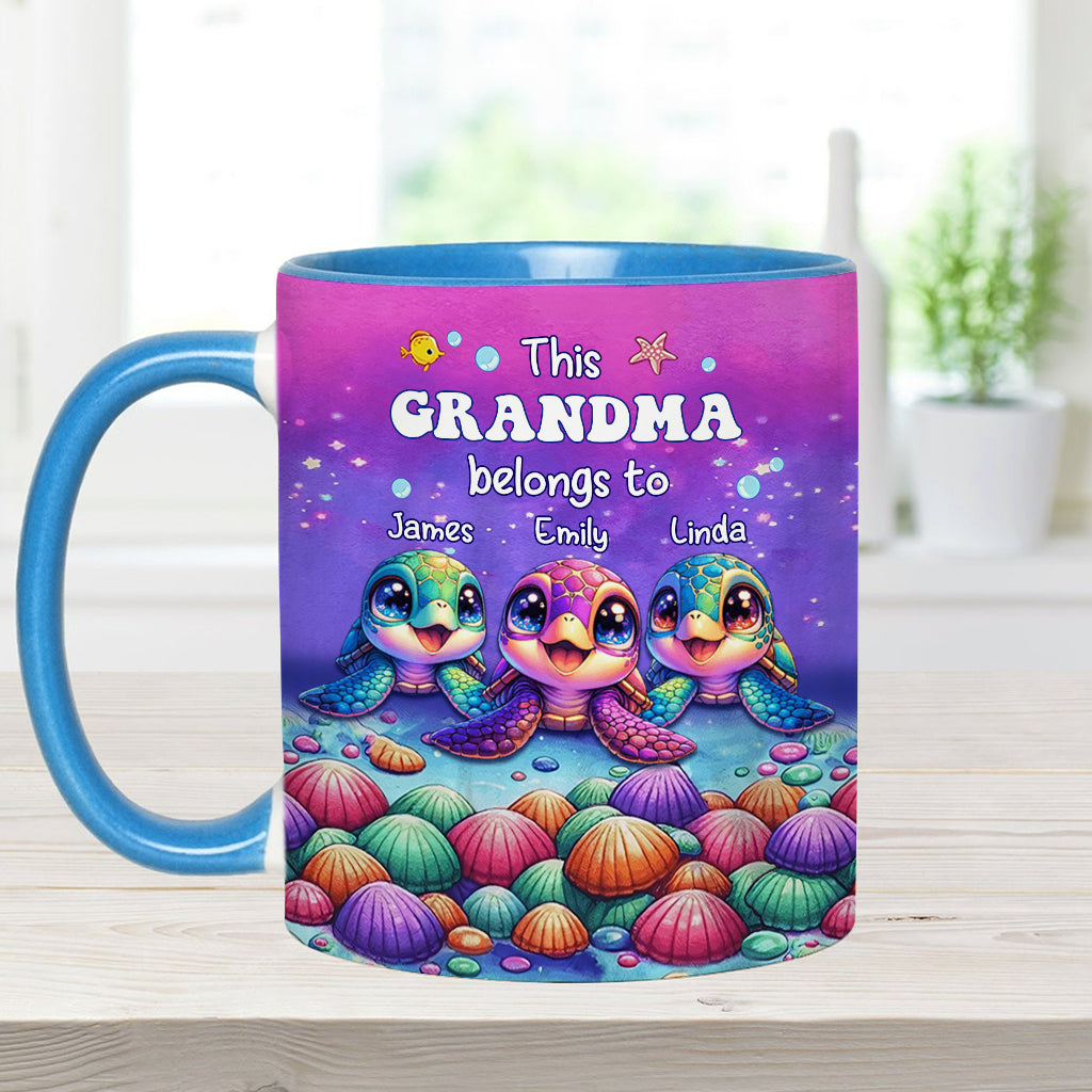 This Grandma Belongs To Sea Turtle Version - Personalized Grandma Accent Mug