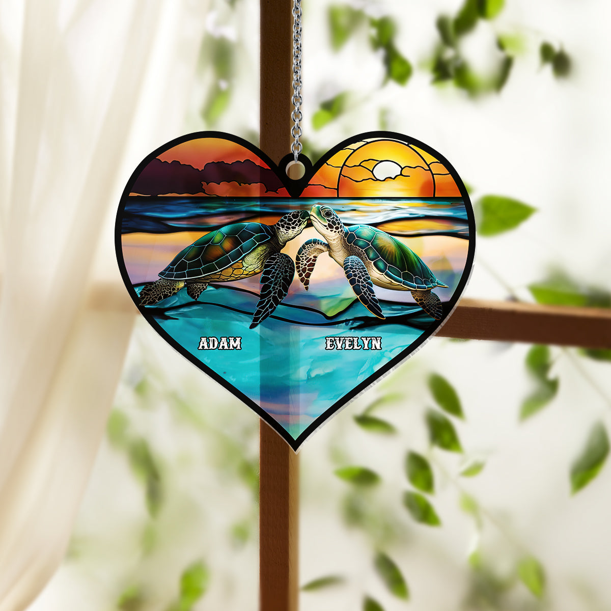 I Love You To The Beach And Back - Personalized Turtle Window Hanging Suncatcher Ornament