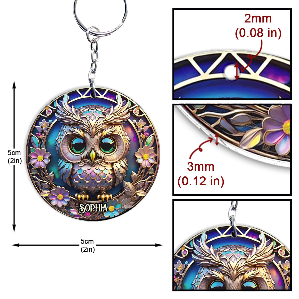 Colorful Owl - Personalized Owl Keychain