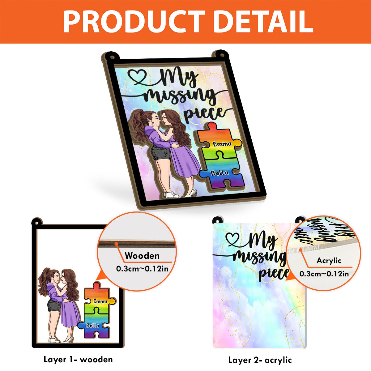 You Are My Missing Piece - Personalized LGBT Support 2 Layered Window Hanging Suncatcher