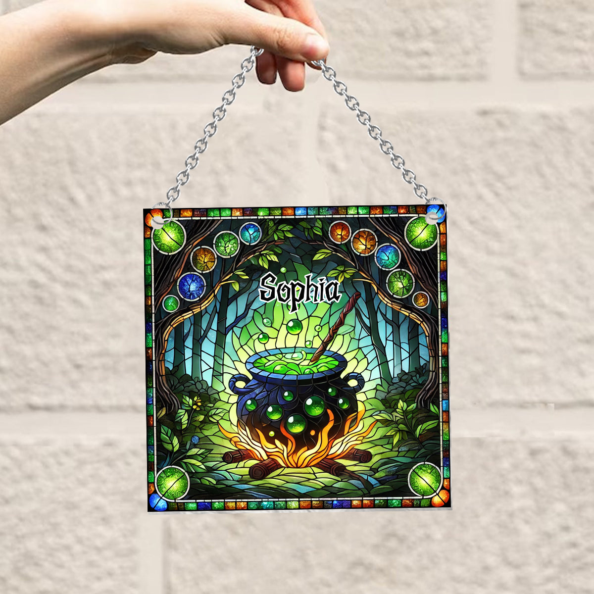 Witch's Cauldron - Personalized Witch Window Hanging Suncatcher Ornament