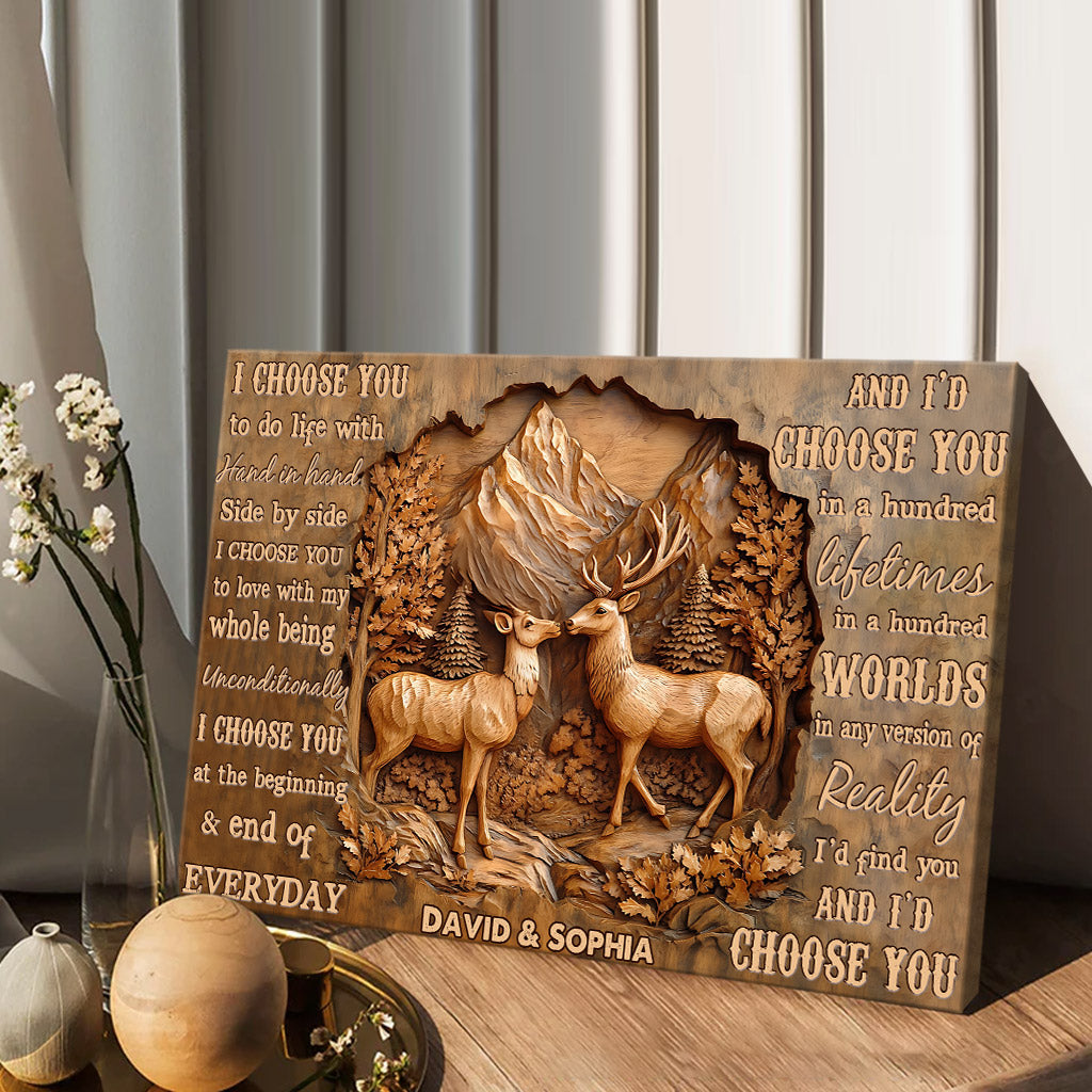I Choose You, Deer Couple - Personalized Couple Canvas And Poster