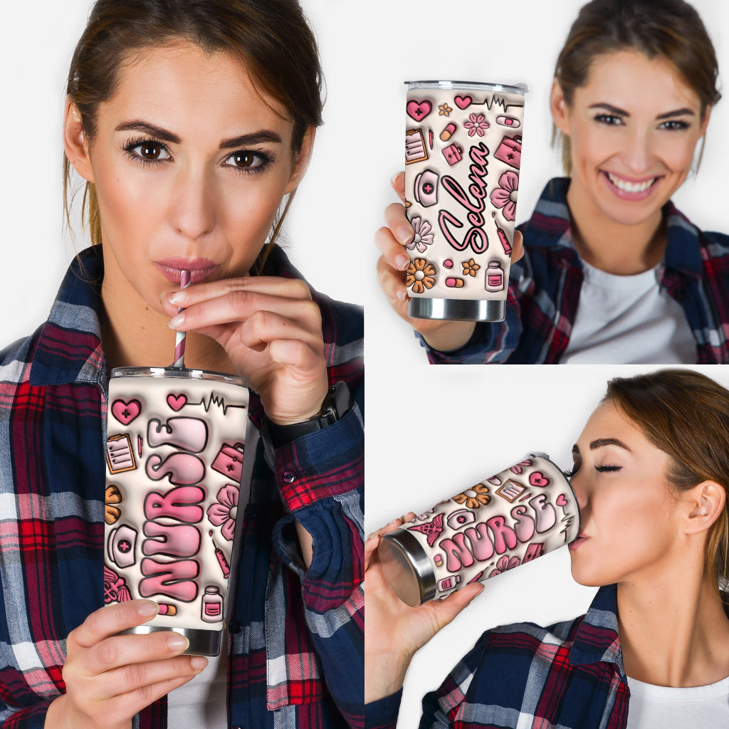 Pink Floral Style Nurse Life CNA - Personalized Nurse Tumbler