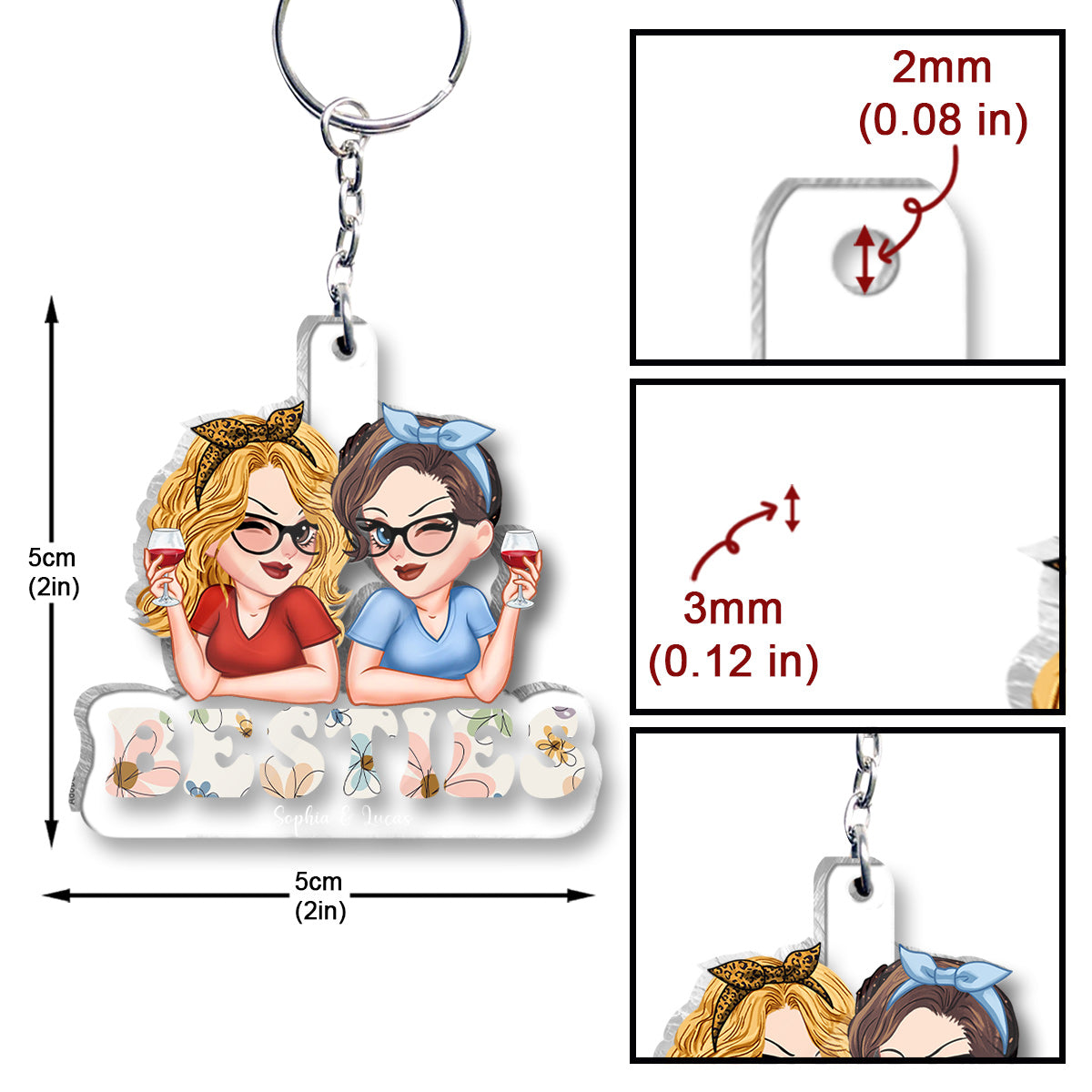 Besties Forever - Personalized Bestie Custom Shaped Keychain