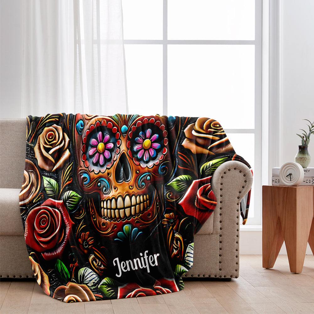 Roses And Skull - Personalized Skull Blanket