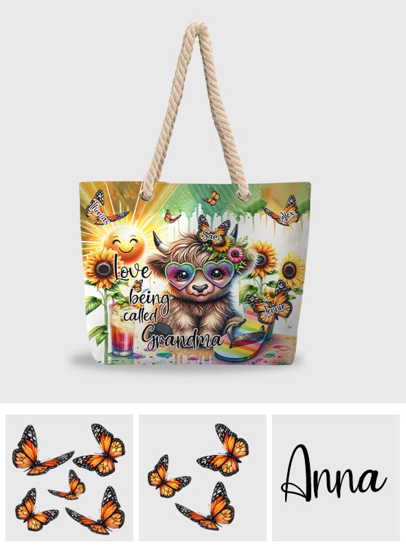 Love Being Called Grandma Highland Cow Summer Vibes - Personalized Beach Bag