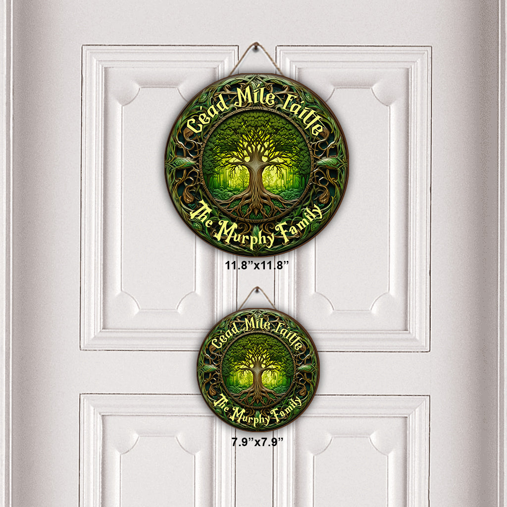 Cead Mile Failte Tree Of Life Rustic Style - Personalized Irish Round Wood Sign