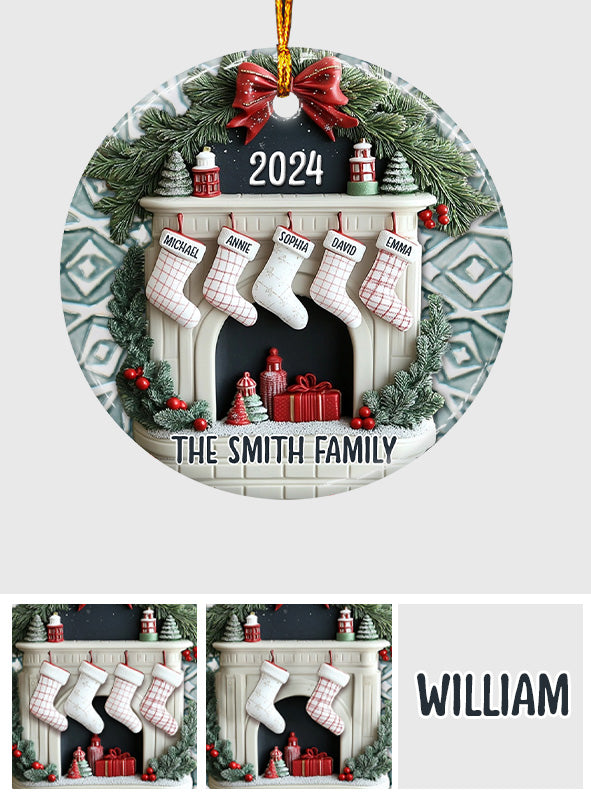 Kamin-Familiensocken – Personalisierter Keramikkreis als Familienornament