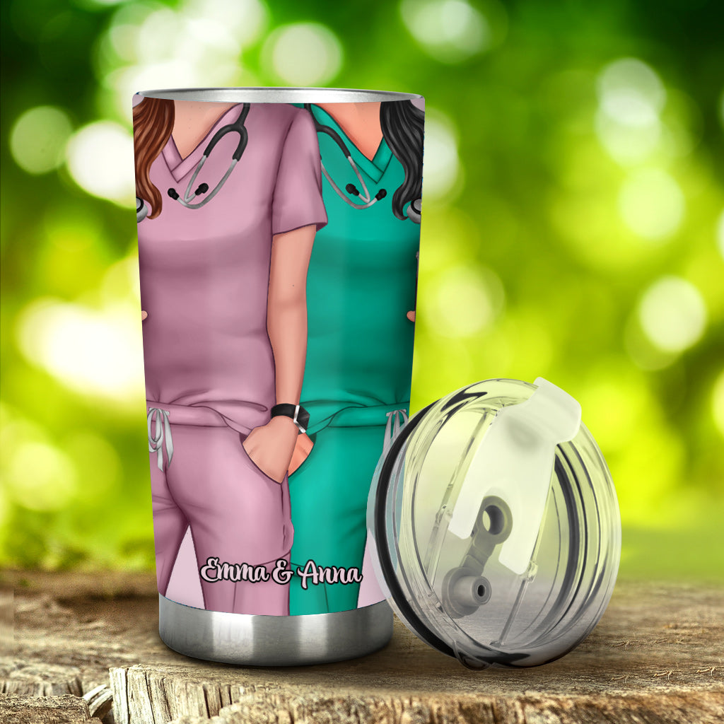 Here's To Another Year Of Bonding Over Alcohol Work Besties - Personalized Nurse Tumbler