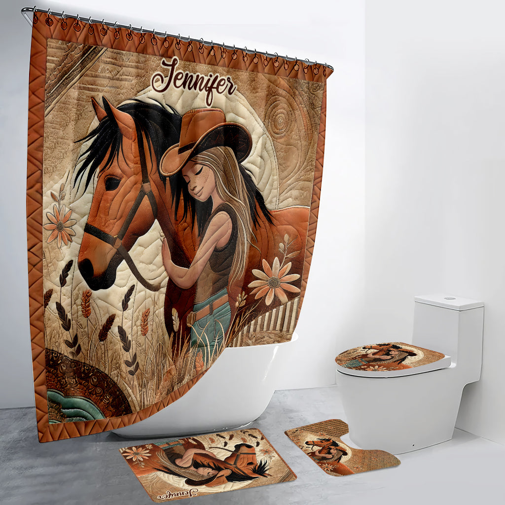 Horse Lovers - Personalized Horse Bathroom Curtain & Mats Set