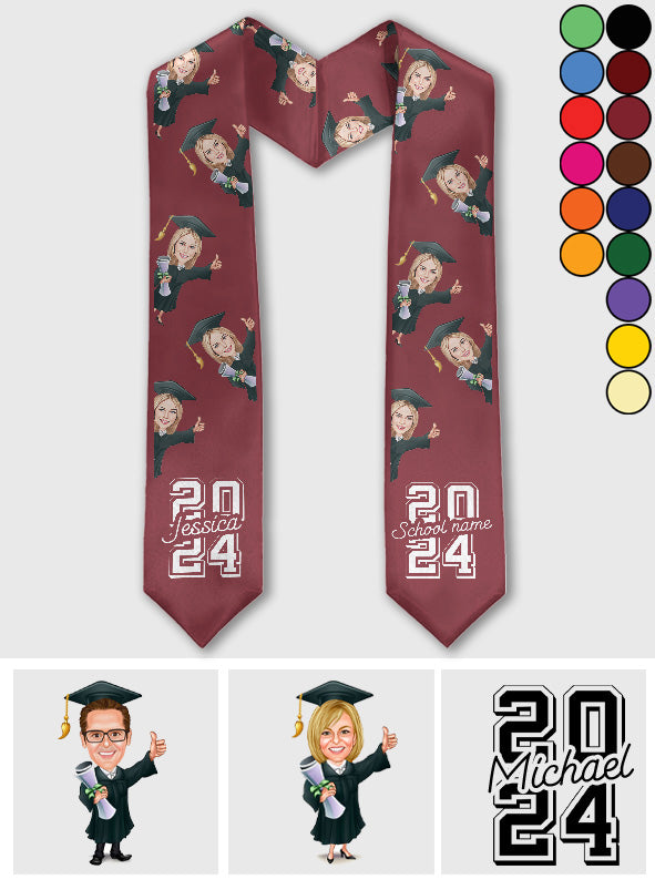 Caricature Funny Character - Personalized Graduation Graduation Stole