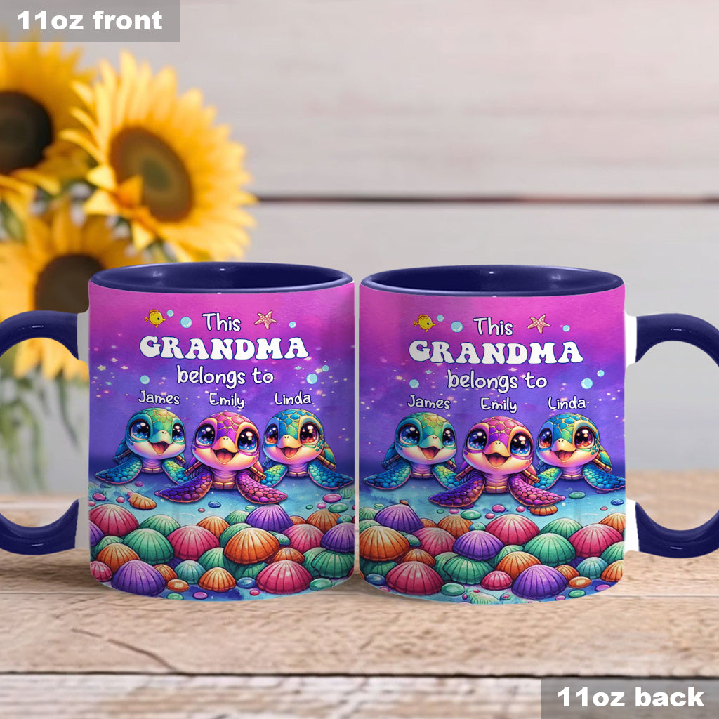 This Grandma Belongs To Sea Turtle Version - Personalized Grandma Accent Mug