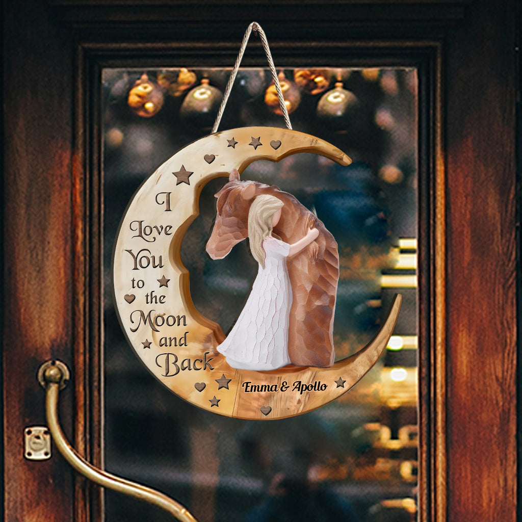 I Love You To The Moon - Personalized Horse Custom Shaped Wood Sign