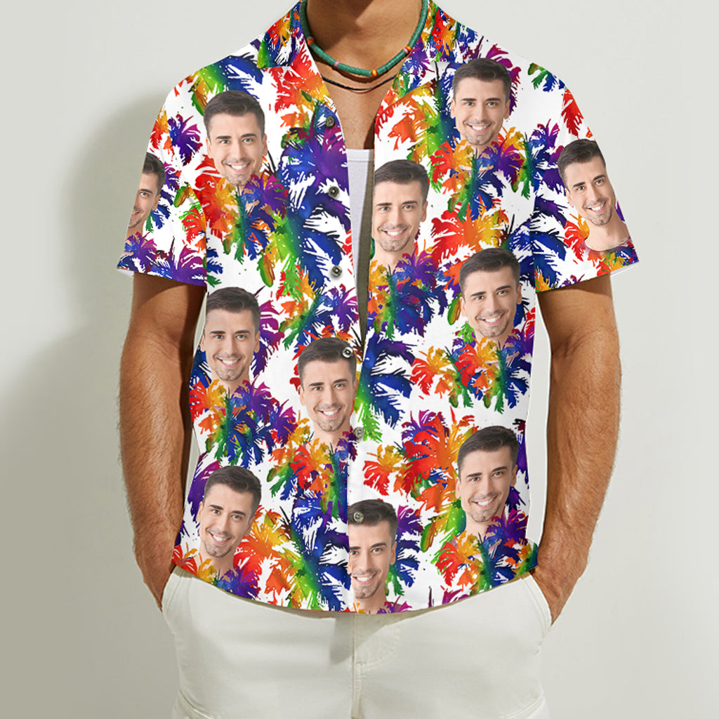 Colorful Palm Leaves Pride - Personalized LGBT Support Hawaiian Shirt