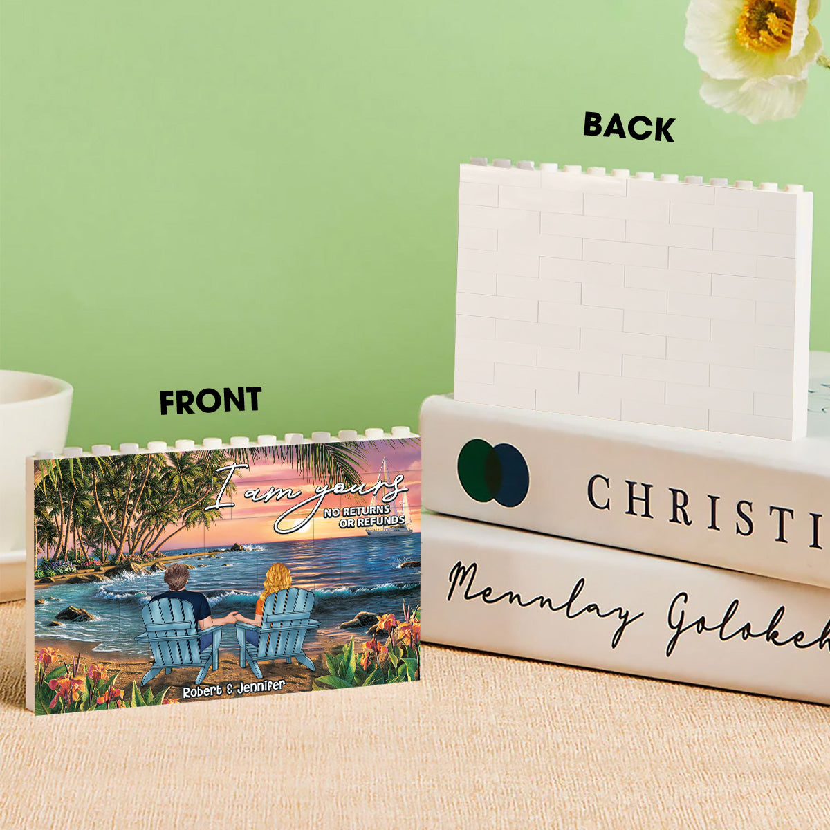 Couple Beach Tropical Landscape - Personalized Couple One-sided Horizontal Rectangle Building Brick Blocks