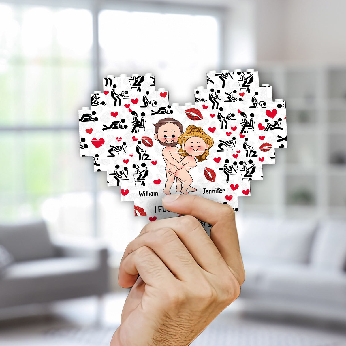 I love you - Personalized Couple Heart Building Brick Blocks Printed On Both Sides