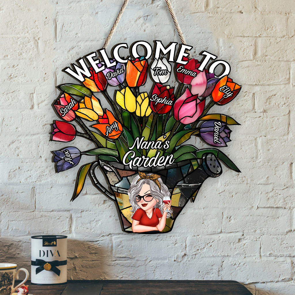 Grandma's Garden - Personalized Grandma Custom Shaped Wood Sign