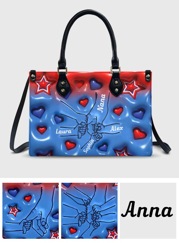 Nana & Grandkids Holding Hands - Personalized Grandma Leather Handbag