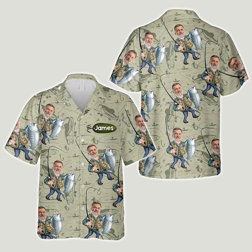 Funny Caricature Face - Personalized Fishing Hawaiian Shirt