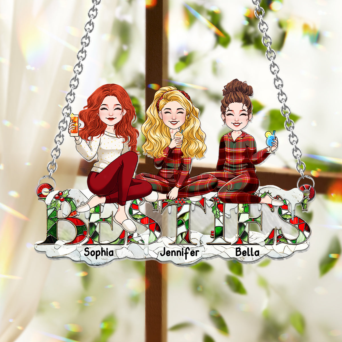 Besties Forever - Personalized Bestie Window Hanging Suncatcher Ornament