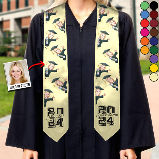 Caricature Funny Character - Personalized Graduation Graduation Stole