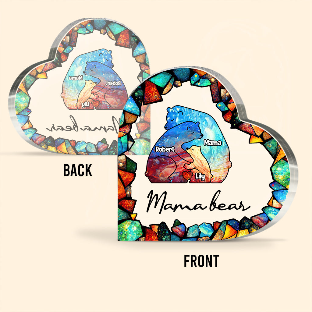 Mama Bear Colorful Stained Glass - Personalized Mother Custom Shaped Acrylic Plaque