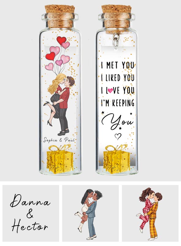 I Met You, I Liked You, I Love You, I'm Keeping You - Personalized Couple Mini Bottle Ornament