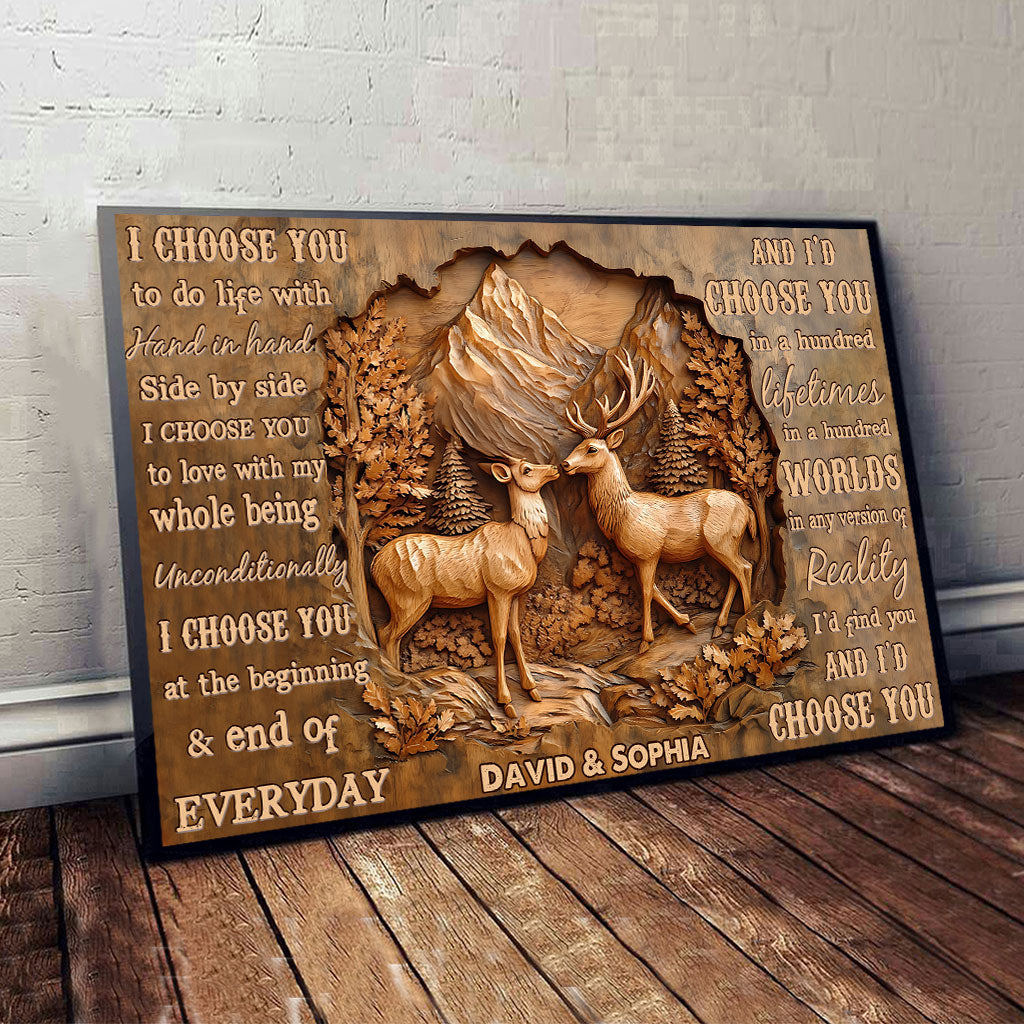 I Choose You, Deer Couple - Personalized Couple Canvas And Poster