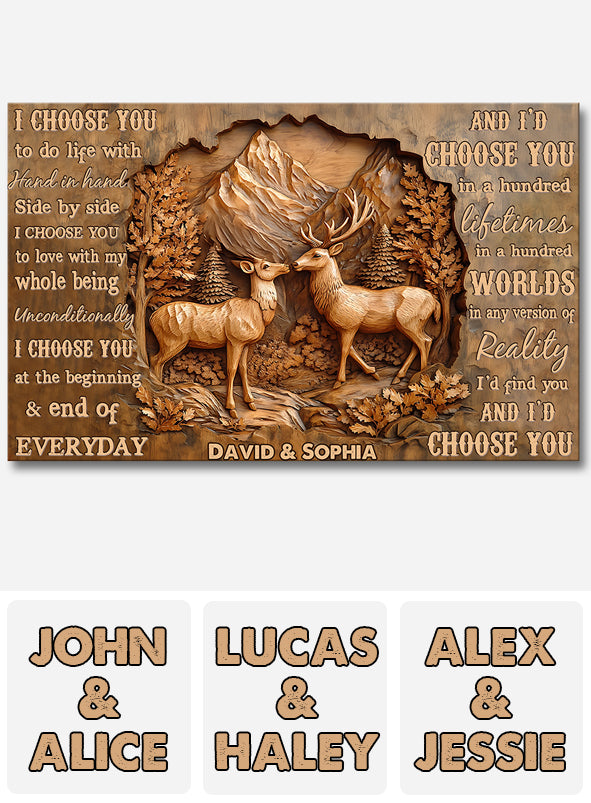 I Choose You, Deer Couple - Personalized Couple Canvas And Poster
