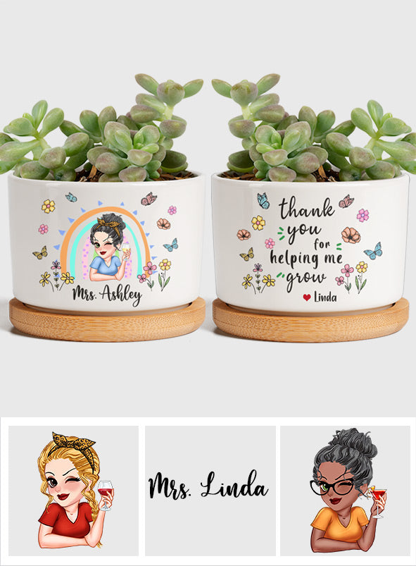 Danke, dass Sie mir beim Wachsen geholfen haben – personalisierter Keramik-Blumentopf für Lehrer