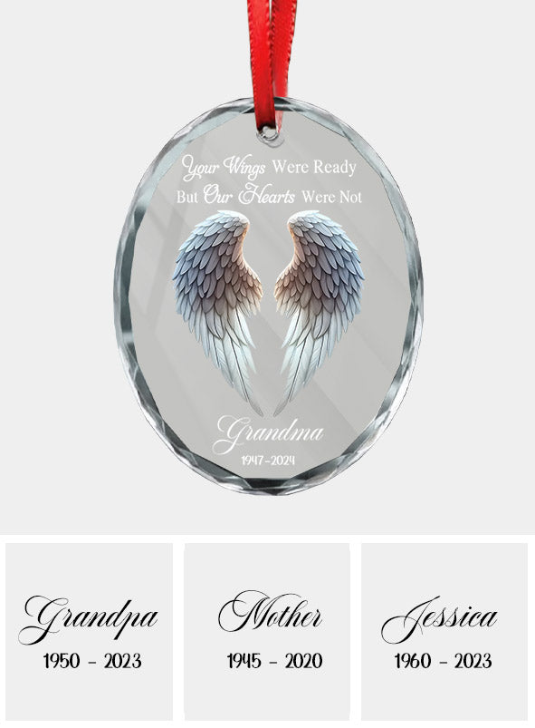 Beautiful Angel Wings - Personalized Memorial Oval Shaped Glass Ornament