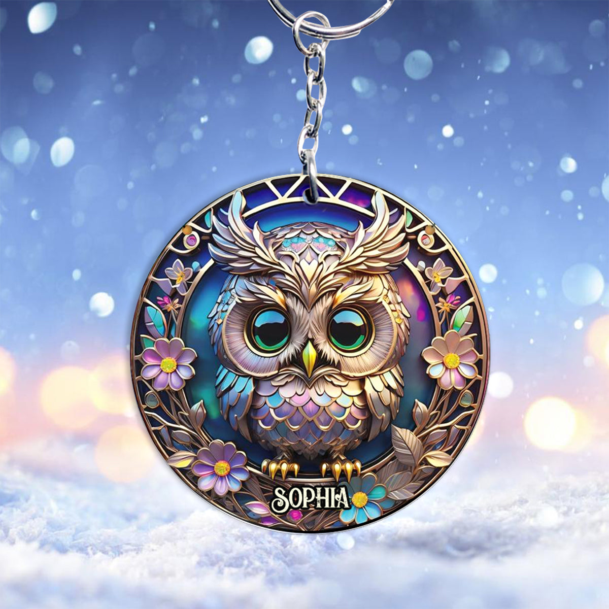 Colorful Owl - Personalized Owl Keychain