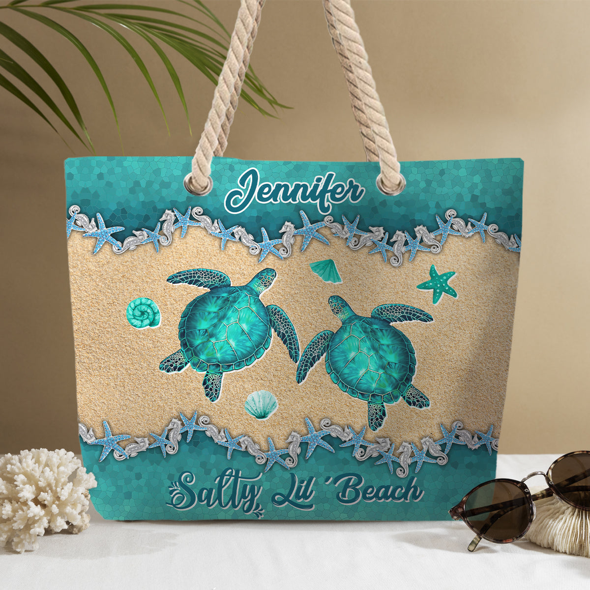 Beach Please Turle Version - Personalized Turtle Beach Bag