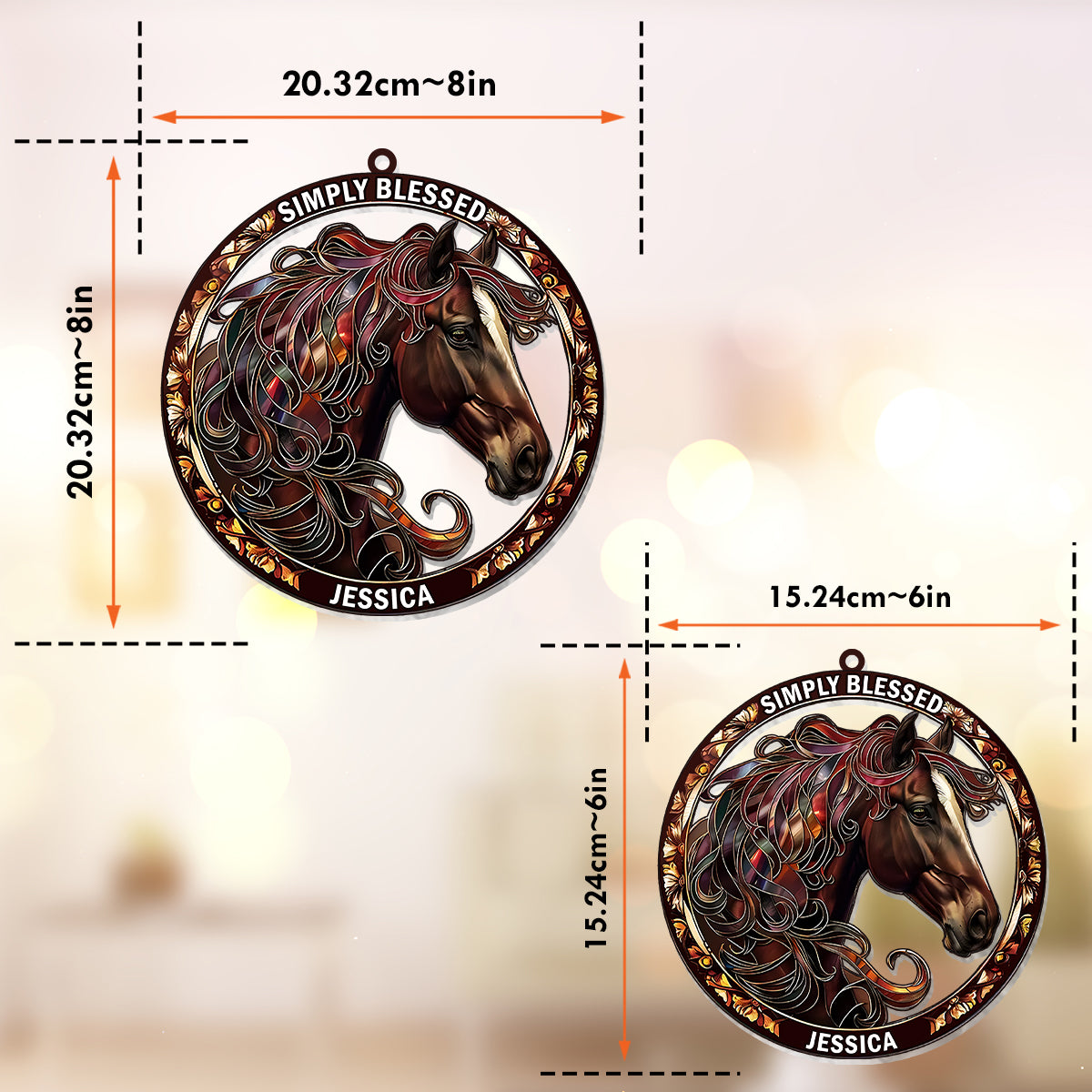 Simply Blessed - Personalized Horse Window Hanging Suncatcher Ornament