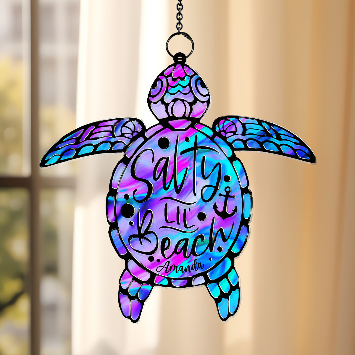 Salty Lil' Beach - Personalized Turtle Window Hanging Suncatcher Ornament