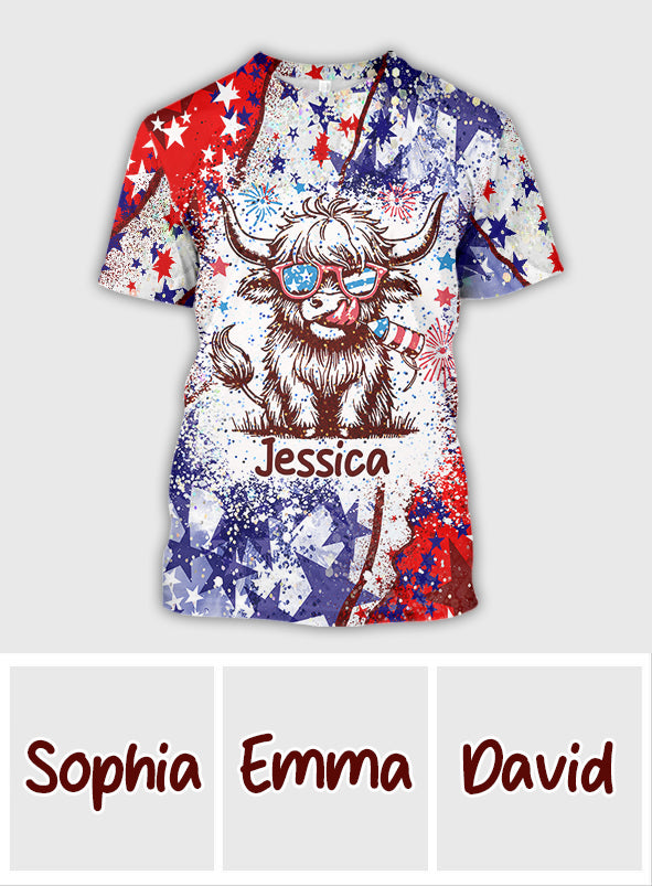 4. Juli Hochlandrind - Personalisiertes Allover-Shirt