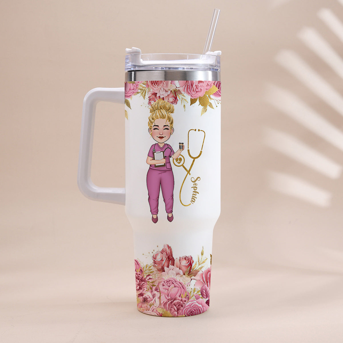 Nurse Nutrition Facts - Personalized Nurse Tumbler With Handle