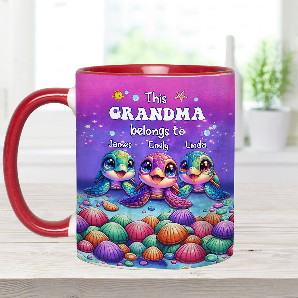 This Grandma Belongs To Sea Turtle Version - Personalized Grandma Accent Mug
